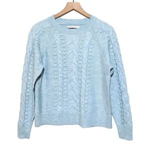 LOFT Womens Textured Cable Knit Sweater Size M Blue Long Sleeve Wool Blend